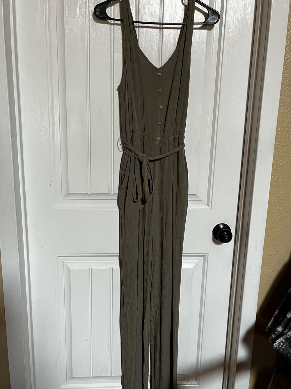 Pink Rose Olive Green Sleeveless Jumpsuit with Tie Waist